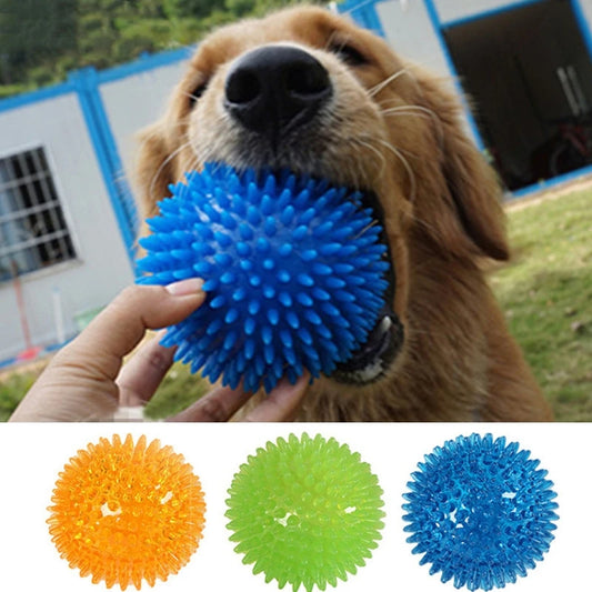 Interactive Squeaky Pet Toy - TPR Chew Ball for Dogs & Cats, Tooth Cleaning & Training, Polka Dot Thorn Design