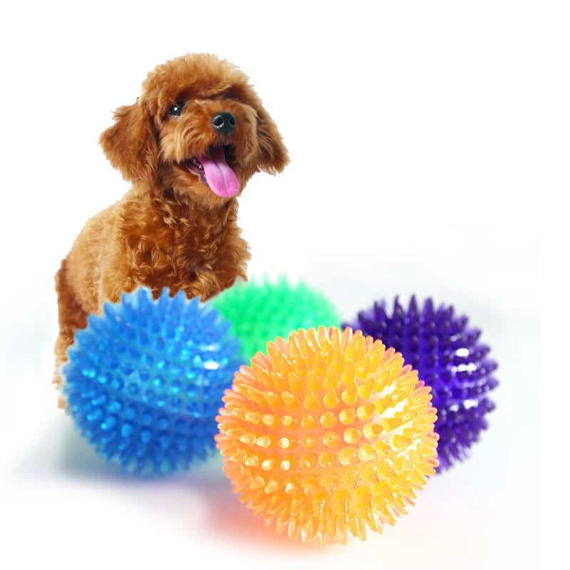 Interactive Squeaky Pet Toy - TPR Chew Ball for Dogs & Cats, Tooth Cleaning & Training, Polka Dot Thorn Design