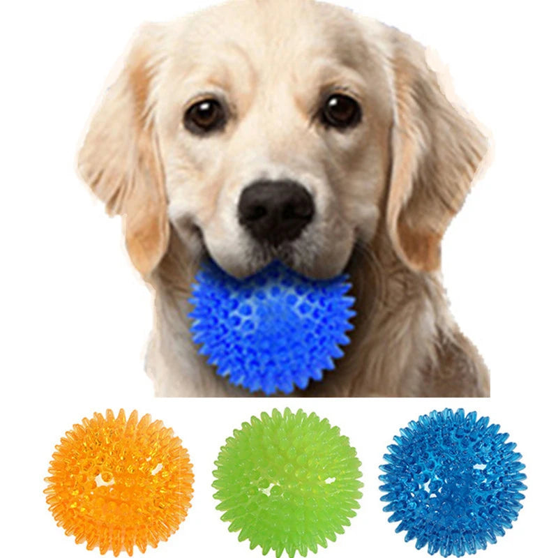 Interactive Squeaky Pet Toy - TPR Chew Ball for Dogs & Cats, Tooth Cleaning & Training, Polka Dot Thorn Design